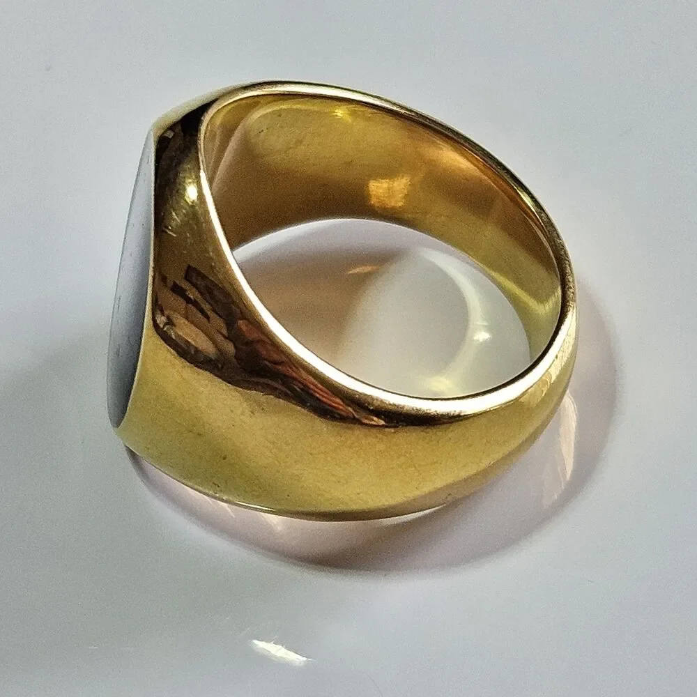 Gold Tone Black Oval Enamel Ring Chunky Size 8 - Picture 9 of 12